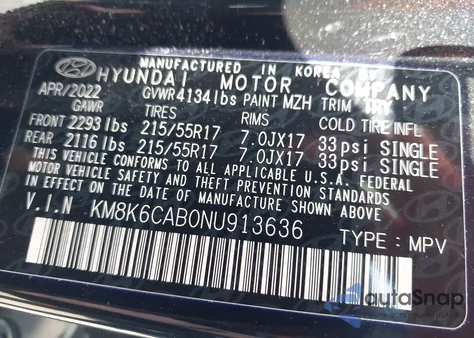 2022 Hyundai Kona Sel from USA, damaged, VIN KM8K6CAB0NU913636